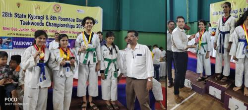 Isha Sahakari won gold in Poomsae and Bronze in fight in the sub junior category at the 28th State Kyorugi and 8th Poomsae Taekwondo Championship 2019.
