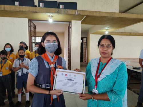 Chinmayi Netalkar secured the first place for an essay writing competition on the topic, protect the environment against tobacco organised by Primary Health Centre, Ponda
