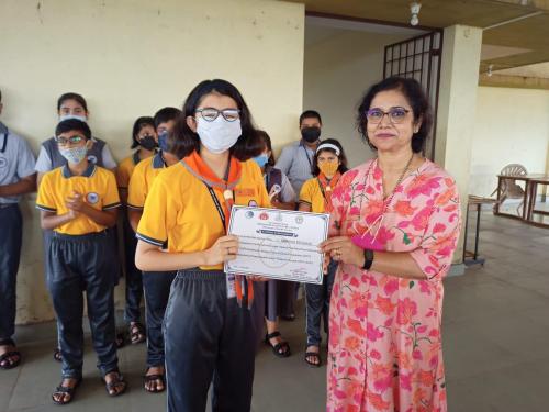 Miss Chinmayi Netalkar from std IX participated in slogan writing competition organised as a mission Tobacco Free Goa and World No Tobacco Day 2022 by Primary Health Centre, Ponda for all high schools of Ponda.