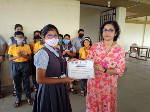 Miss Nishigandha Phadte from std IX participated in slogan writing competition organised as a mission Tobacco Free Goa and World No Tobacco Day 2022 by Primary Health Centre, Ponda for all high schools of Ponda.