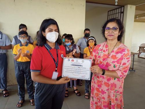 Miss Sonia Fernandes from std IX participated in slogan writing competition organised as a mission Tobacco Free Goa and World No Tobacco Day 2022 by Primary Health Centre, Ponda for all high schools of Ponda.