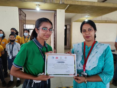 Purvishri Bijjam secured the third place for a essay writing competition on the topic, protect the environment against tobacco organised by Primary Health Centre, Ponda