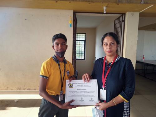 Vrishin Kumharan of std VII received a certificate of participation at All Goa Open Rapid Chess Liberation Cup Tournament 2.