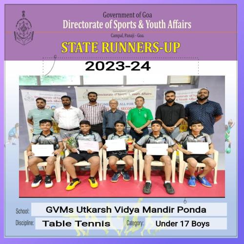 Second place U17 Boys State Level Inter School Table Tennis Tournament. 