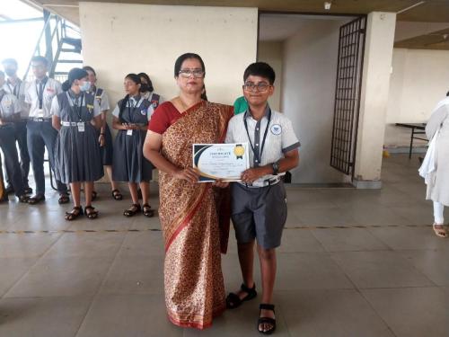 Shrived Bijjam bagged the first place in the junior category at the English Elocution competition held on April 21, 2023 to celebrate Shakespeare's birthday. 