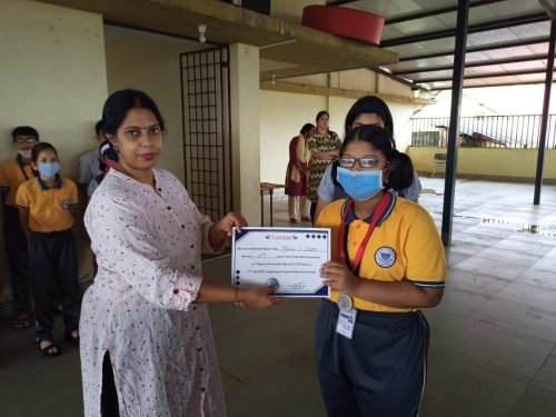AparnaMs Aparna Shetti from std VIII  alongwith partner (Ms Sonia Fernandes from std IX) won the second place in a quiz competition organised as a mission Tobacco Free Goa and World No Tobacco Day 2022 by Primary Health Centre, Ponda for all the high schools of Ponda.