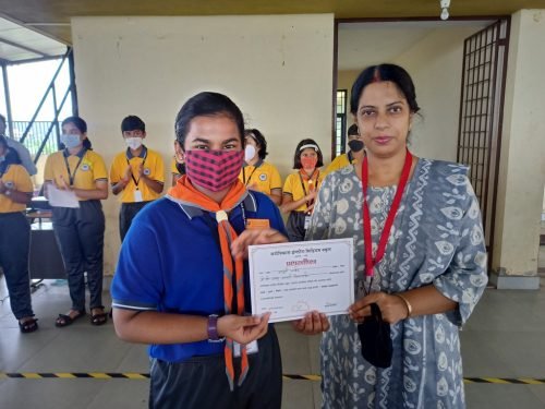 Ayushi Naik, a part of the group which secured the first consolation prize for the school at अखिल गोंय कोंकणी पथनाट्य सर्त