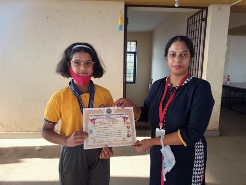 Poorvi Korde of std V secured a bronze medal at Goa Liberation Open Karate Kumite Championship 2022.