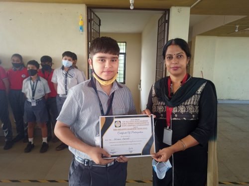 Shivam Kamat of std VI received certificate of participation for Table Tennis Tournament organised by The Creative Learning Club.