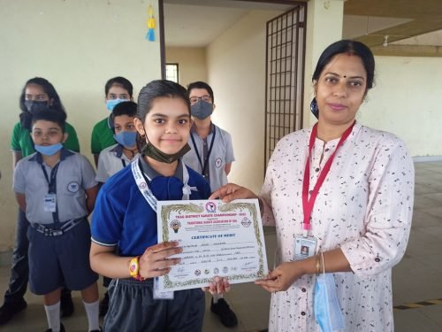 Sriya Gaunekar of std V won a gold medal at TKAG District Karate Championship 2022.